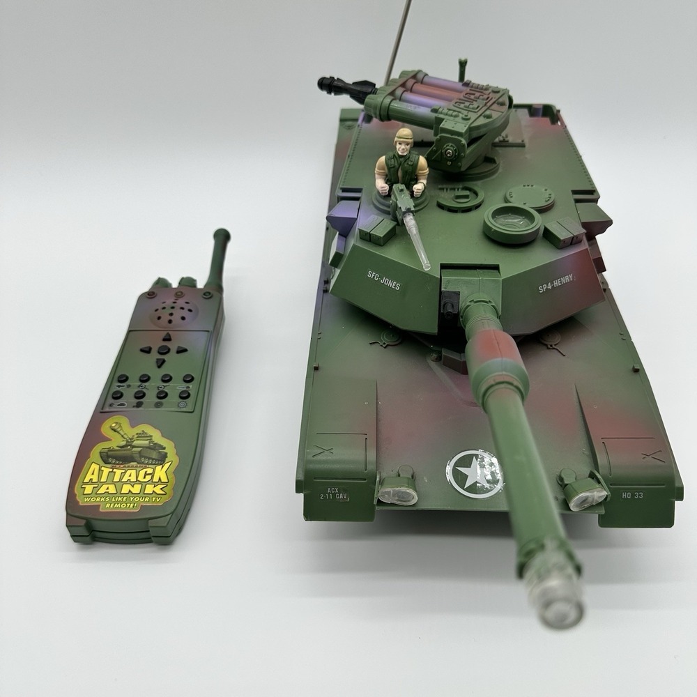 Vintage 90s Toy State US Army Attack Tank RC Remote Control Military Toy 16 inch
